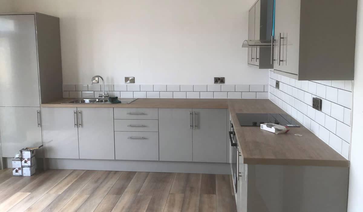 Modern grey kitchen at Wrexham property
