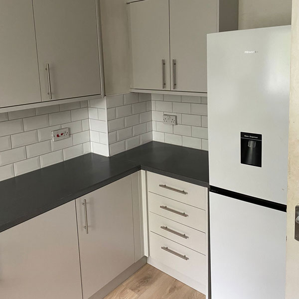 Minimal white painted kitchen